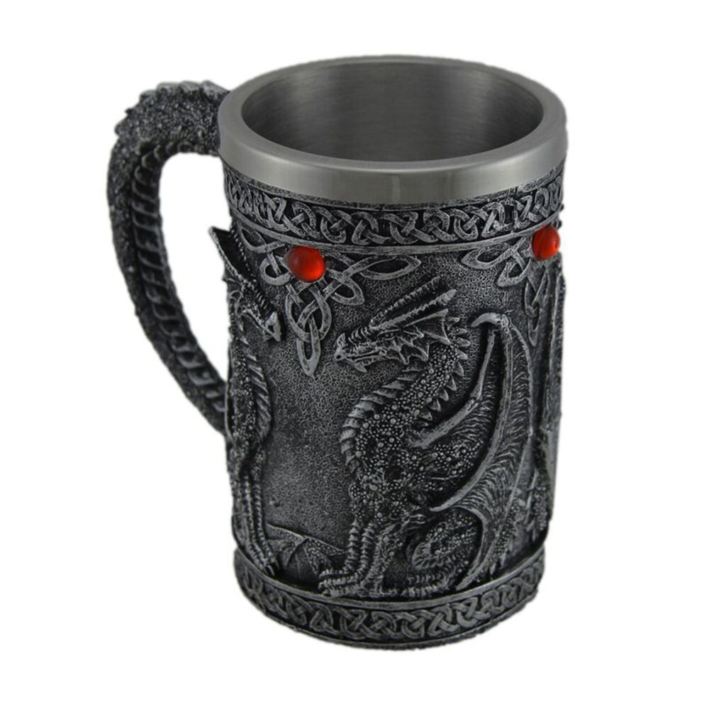 Gothic Dragon Tankard Decorative Blackened Silver Resin Mug Celtic Medieval Cup